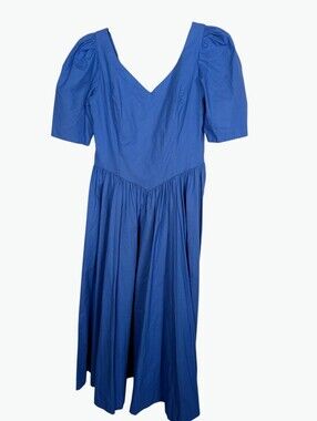 Vintage Laura Ashley Great Britain Bow Back Blue Puff Sleeve Dress Size 12